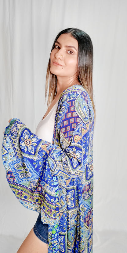 Kimono/Vestido Seda Azul