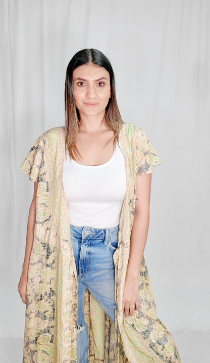 Kimono y Vestido en Seda Amarillo Claro