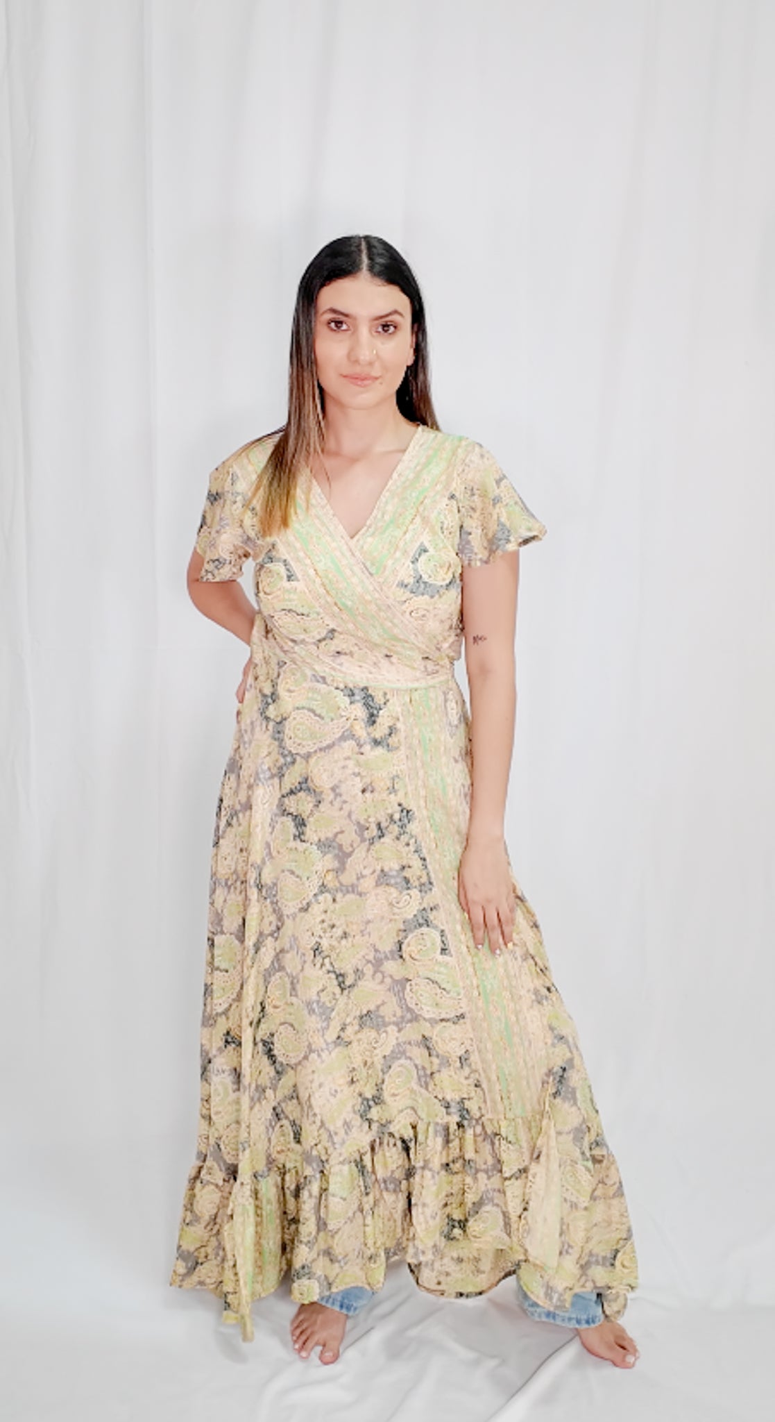 Kimono y Vestido en Seda Amarillo Claro