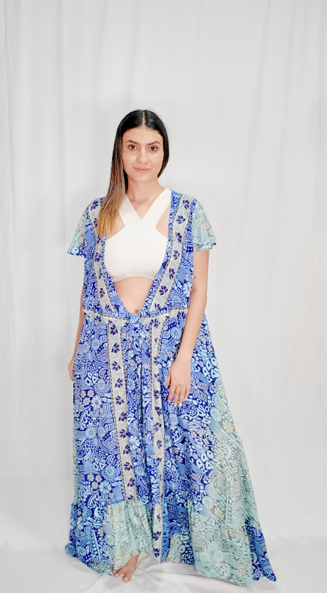 Kimono/Vestido Seda Azules