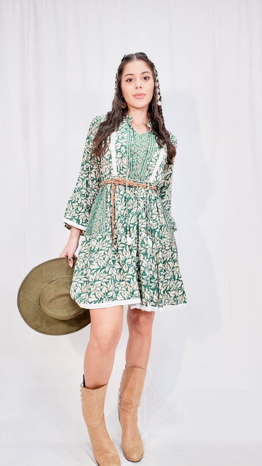 Vestido Corto Boleros Verde/Blanco