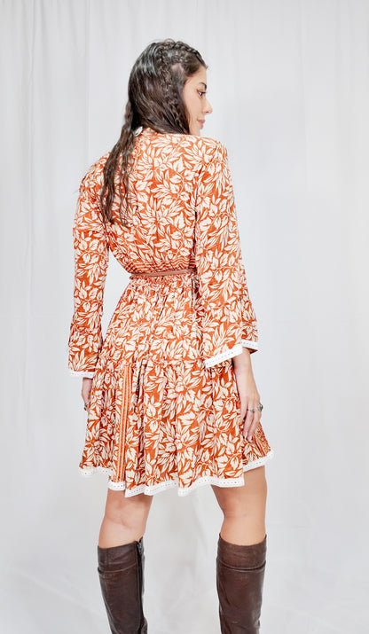 Vestido Corto Boleros Naranja/Beige