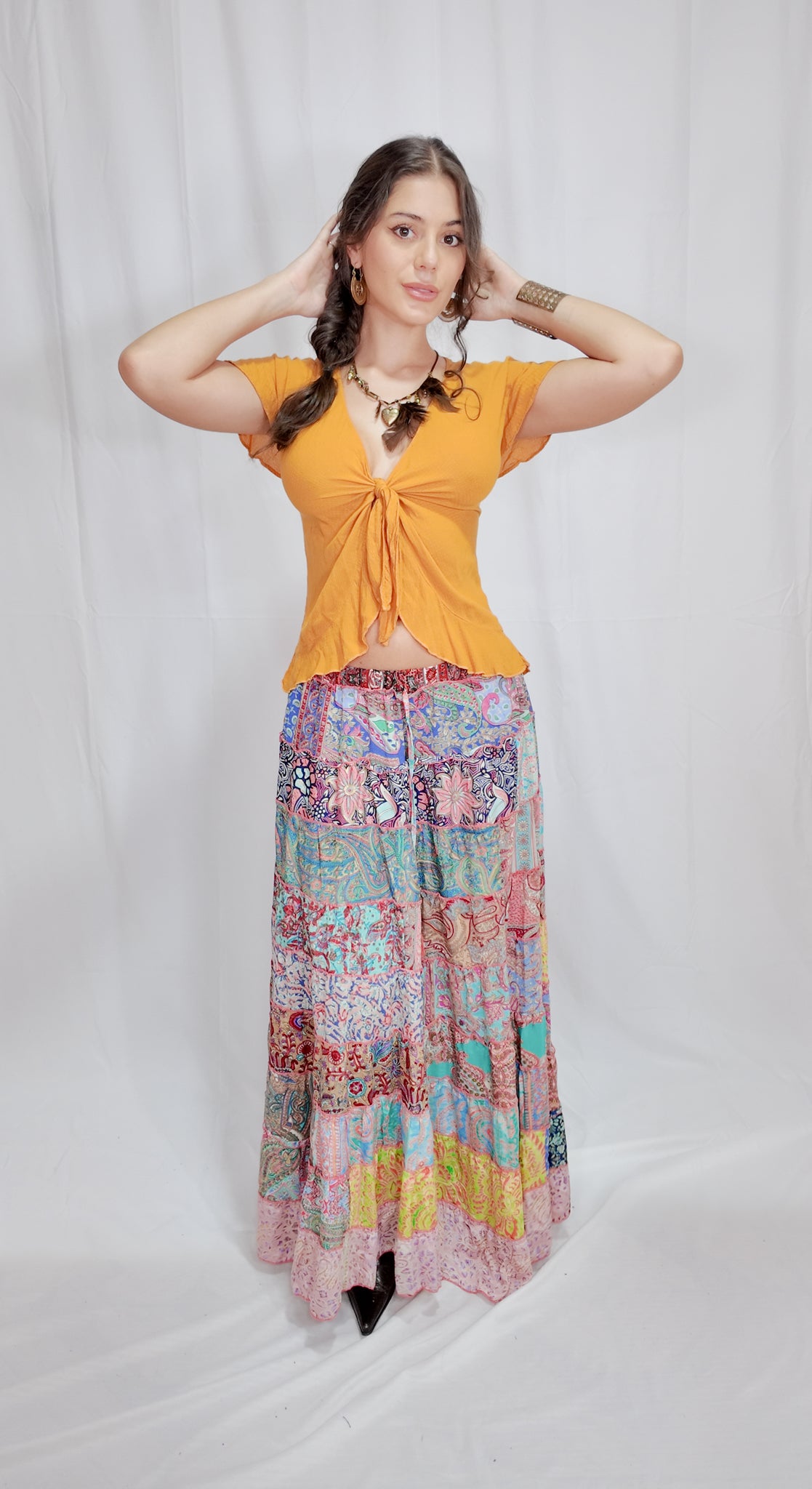 Falda Seda Retazos Tonos Rosa 4