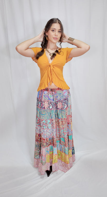 Falda Seda Retazos Tonos Rosa 4