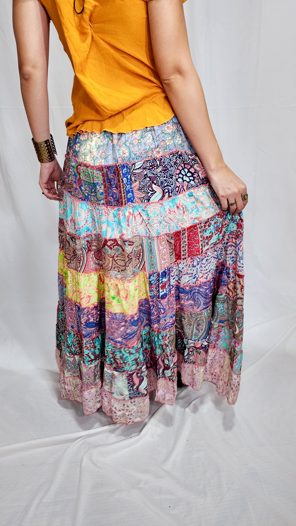 Falda Seda Retazos Tonos Rosa 4