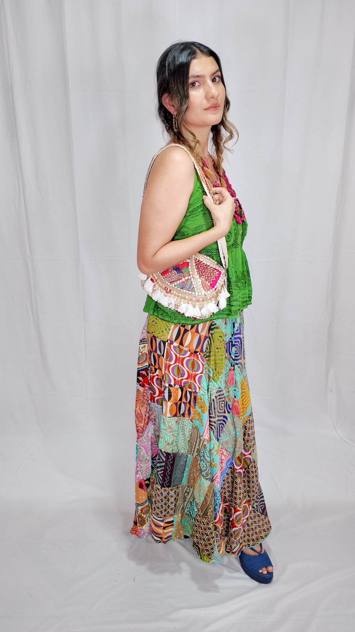 Falda Seda Retazos Rombos Tono Multicolor 2