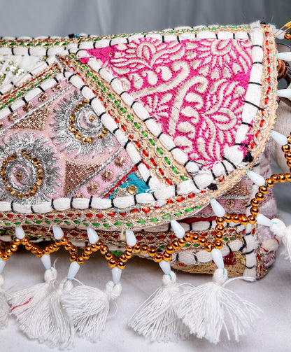 Bolso Cruzado Bordado Blanco Rosa