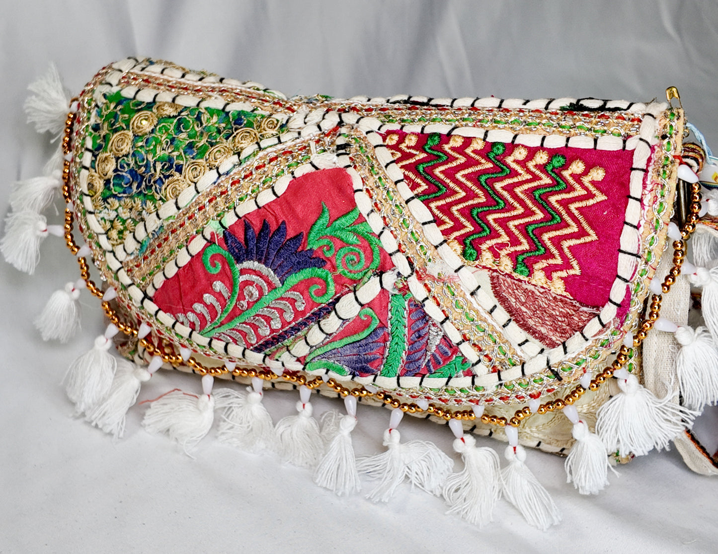 Bolso Cruzado Bordado Beige Multicolor