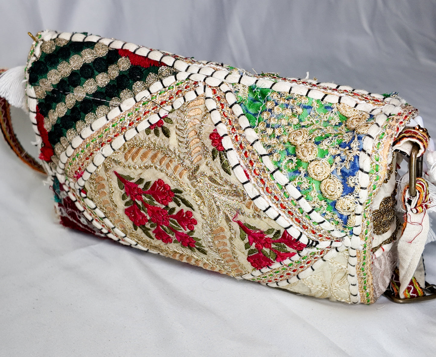 Bolso Cruzado Bordado Beige Multicolor