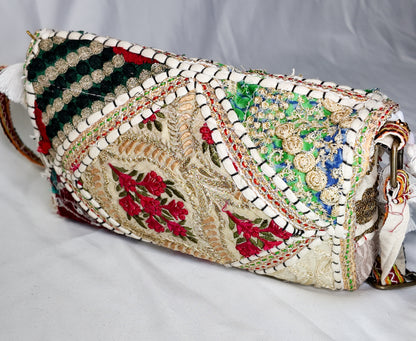 Bolso Cruzado Bordado Beige Multicolor