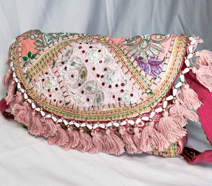 Bolso Cruzado Bordado Rosa
