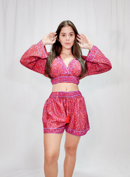 Conjunto Short + Blusa en Seda Rojo