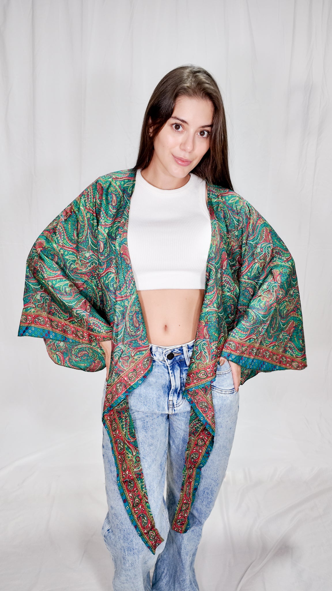 Blusas en seda Wrap Top Verde Esmeralda