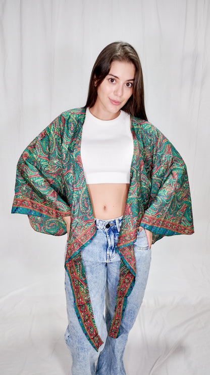 Blusas en seda Wrap Top Verde Esmeralda