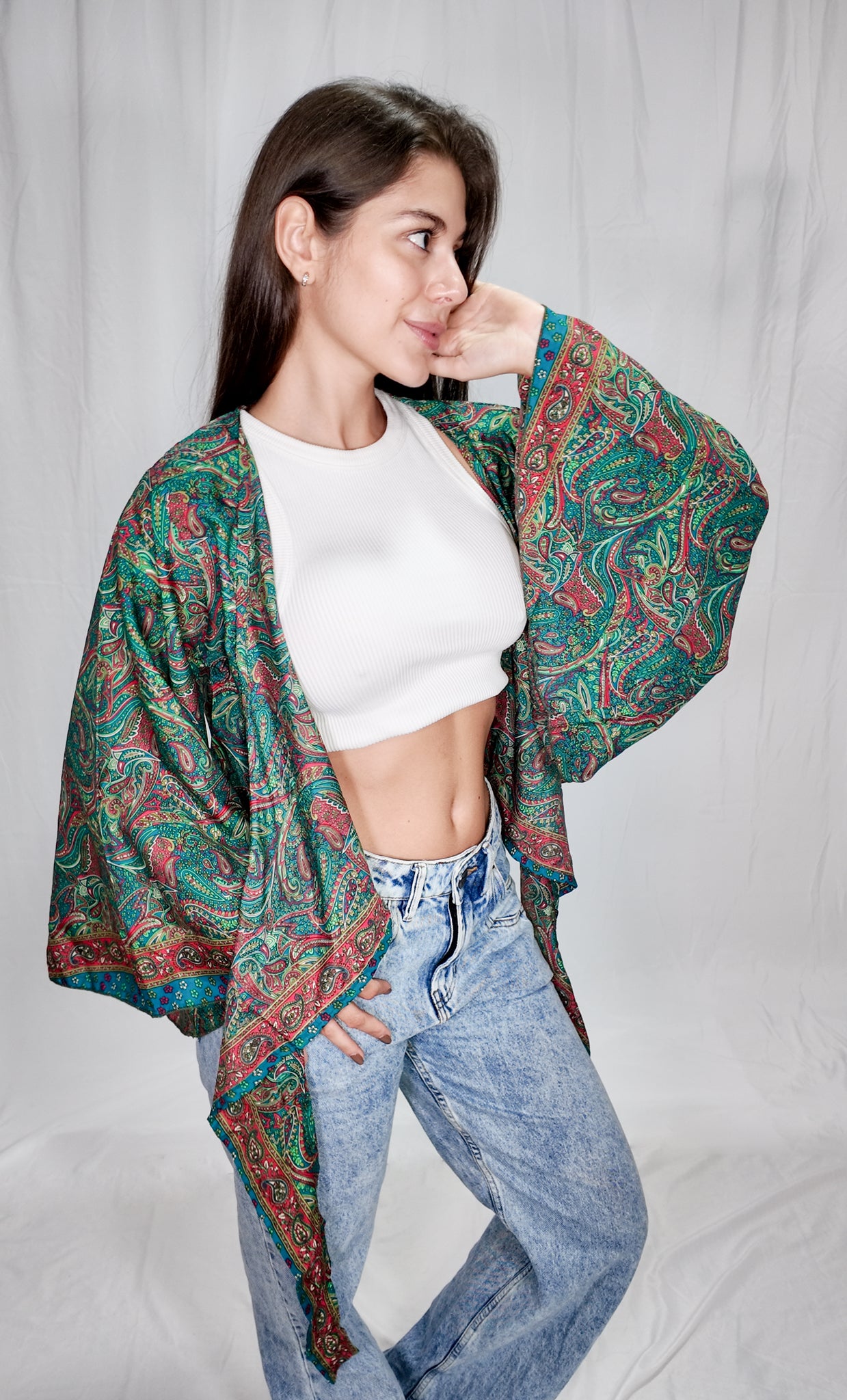 Blusas en seda Wrap Top Verde Esmeralda