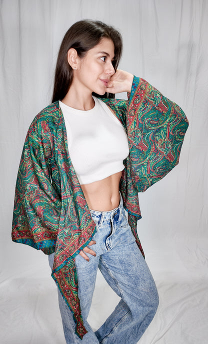 Blusas en seda Wrap Top Verde Esmeralda