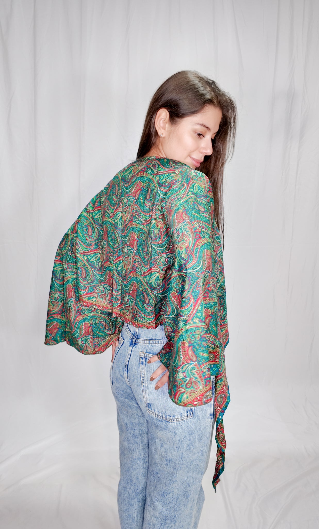 Blusas en seda Wrap Top Verde Esmeralda