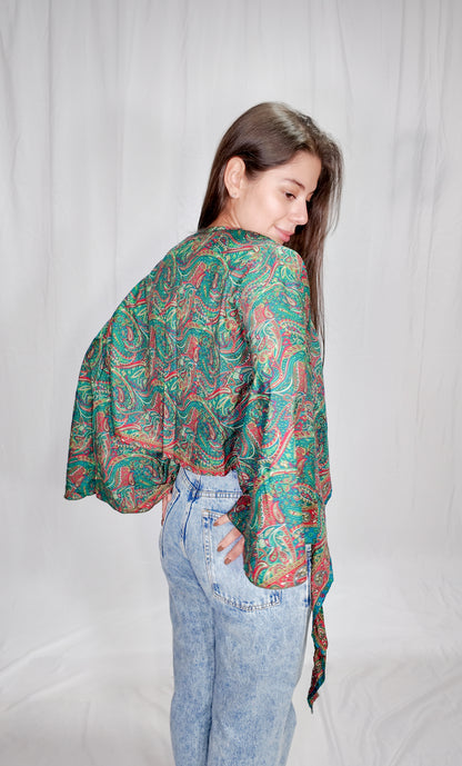 Blusas en seda Wrap Top Verde Esmeralda