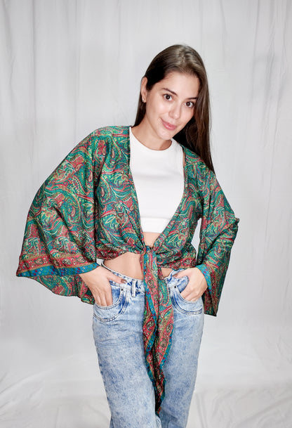 Blusas en seda Wrap Top Verde Esmeralda