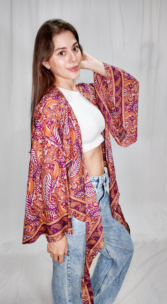 Blusas en seda Wrap Top Naranja/Morado
