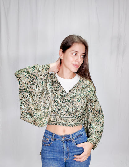Blusas en seda Wrap Top Verde Oscuro/Menta