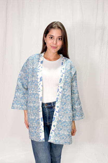 Chaqueta Oversize Algodón Block Printed Azules