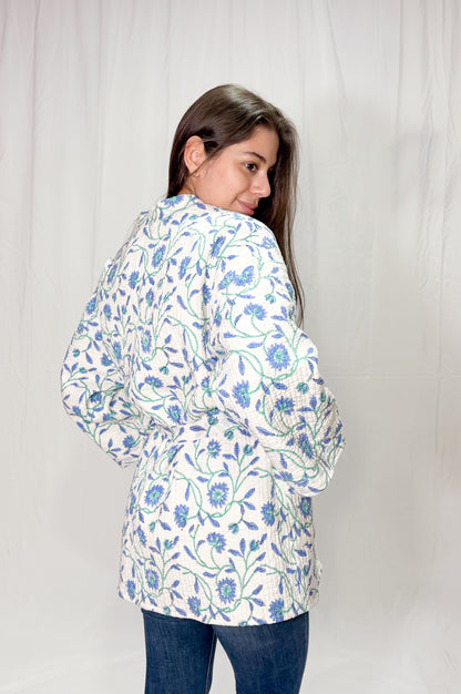 Chaqueta Oversize Algodón Block Printed Azules