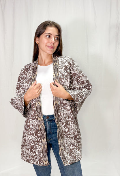 Chaqueta Oversize Algodón Block Printed Café