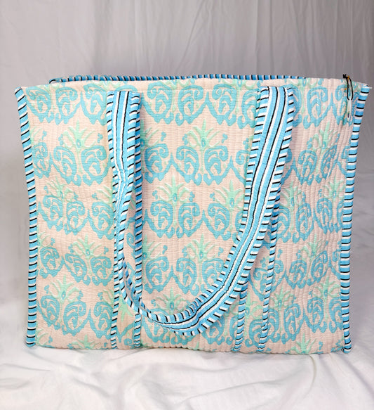 Bolso Shopper Algodón Block Printed Azul