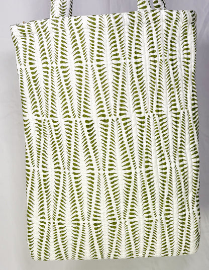 Tote Bag Algodón Block Printed Blanco/Verde