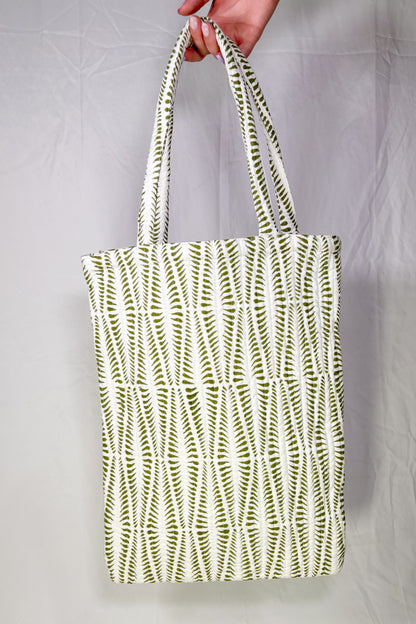 Tote Bag Algodón Block Printed Blanco/Verde