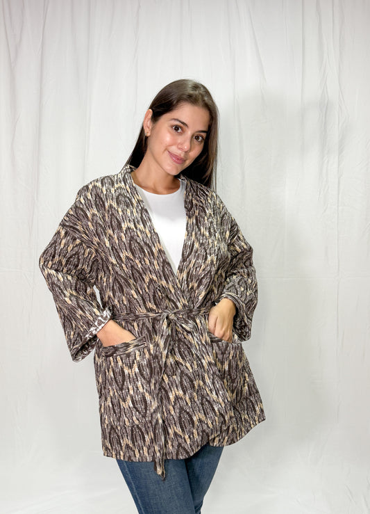 Chaqueta Oversize Algodón Block Printed Café