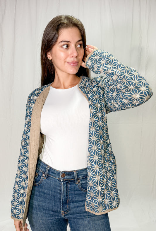 Chaqueta Algodón Block Printed Azul/Café