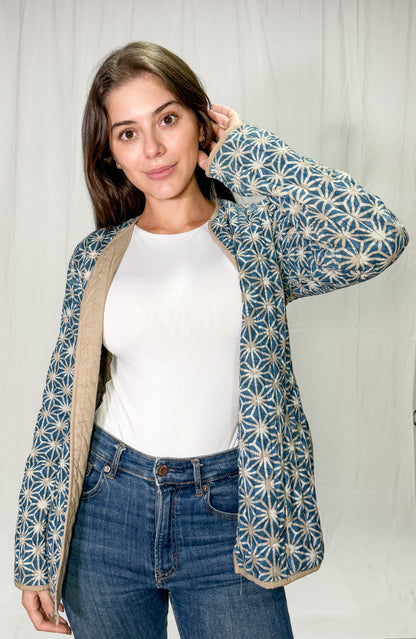 Chaqueta Algodón Block Printed Azul/Café