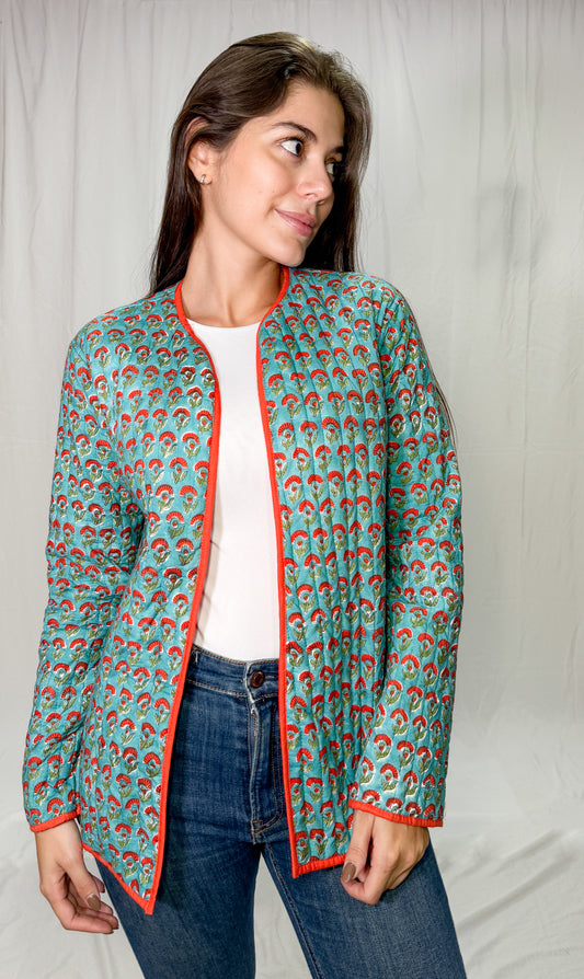 Chaqueta Algodón Block Printed Turquesa/Naranja