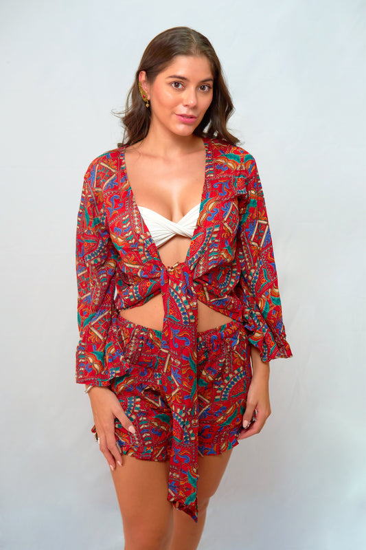 Conjunto Short + Blusa Algodón Rojo
